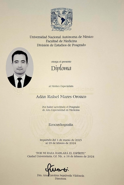Miembro de la SONECOM, Sociedad Nacional de Ecocardiografía de México.